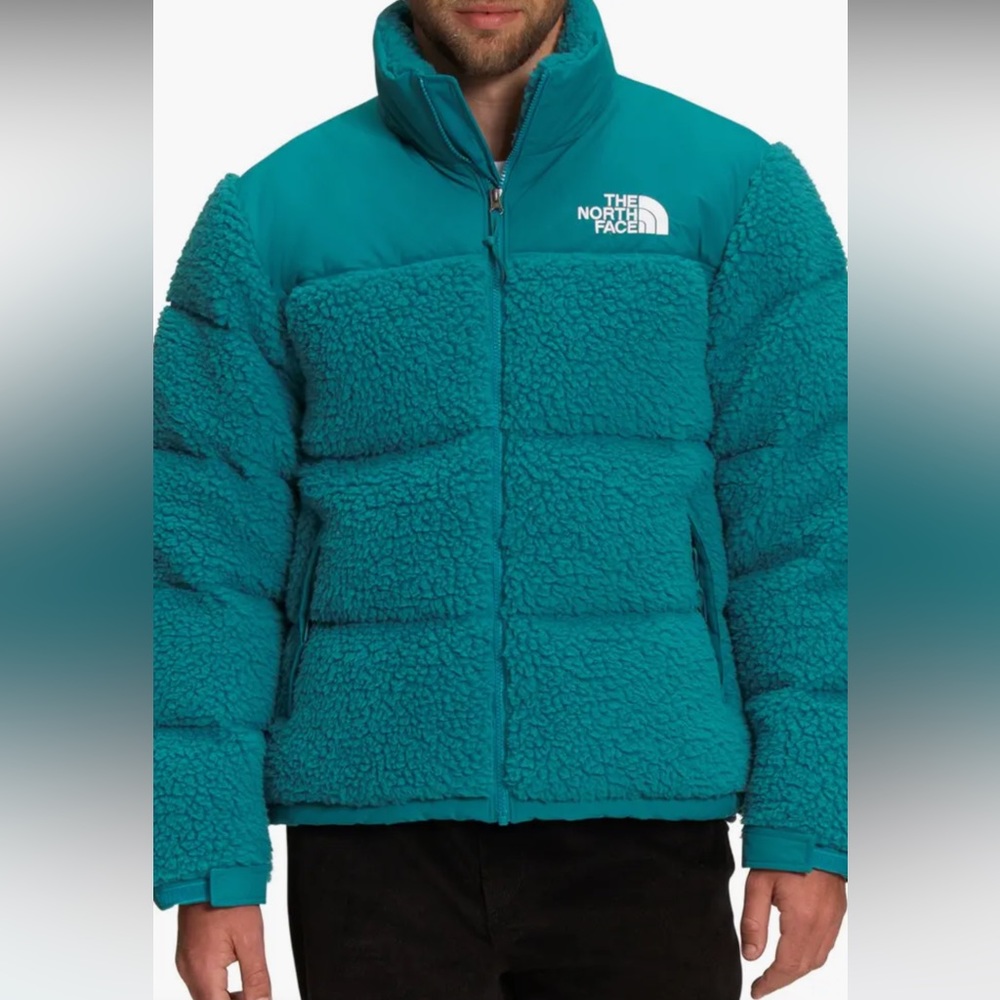 New North Face High Pile Fleece Nuptse Jacket Blue Harbor Size XXL